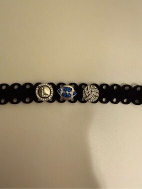 Football, Soccer & L Charm Bracelet with Snap Closure Missing 1 Stone in L Charm